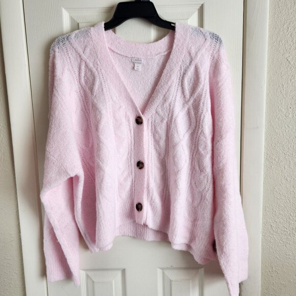 Auden Pink Cable Knit Button Front Cardigan Sweater 2X NWT - Picture 1 of 12